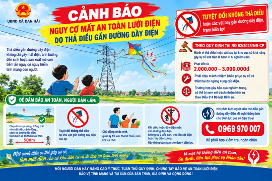 Cảnh báo nguy cơ mất an toàn lưới điện do thả diều gần đường dây điện